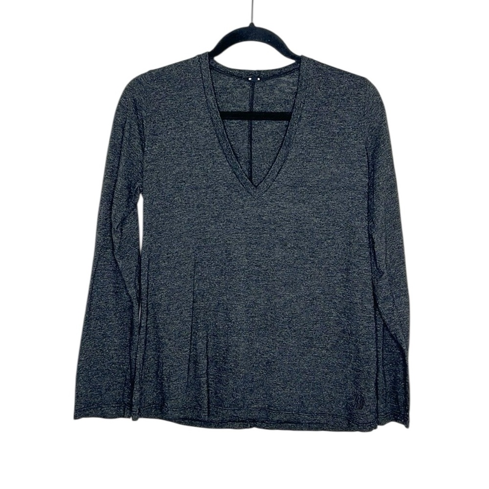 Monrow Textured classic Minimalist Charcoal Gray V-Neck Long Sleeve Top size XL